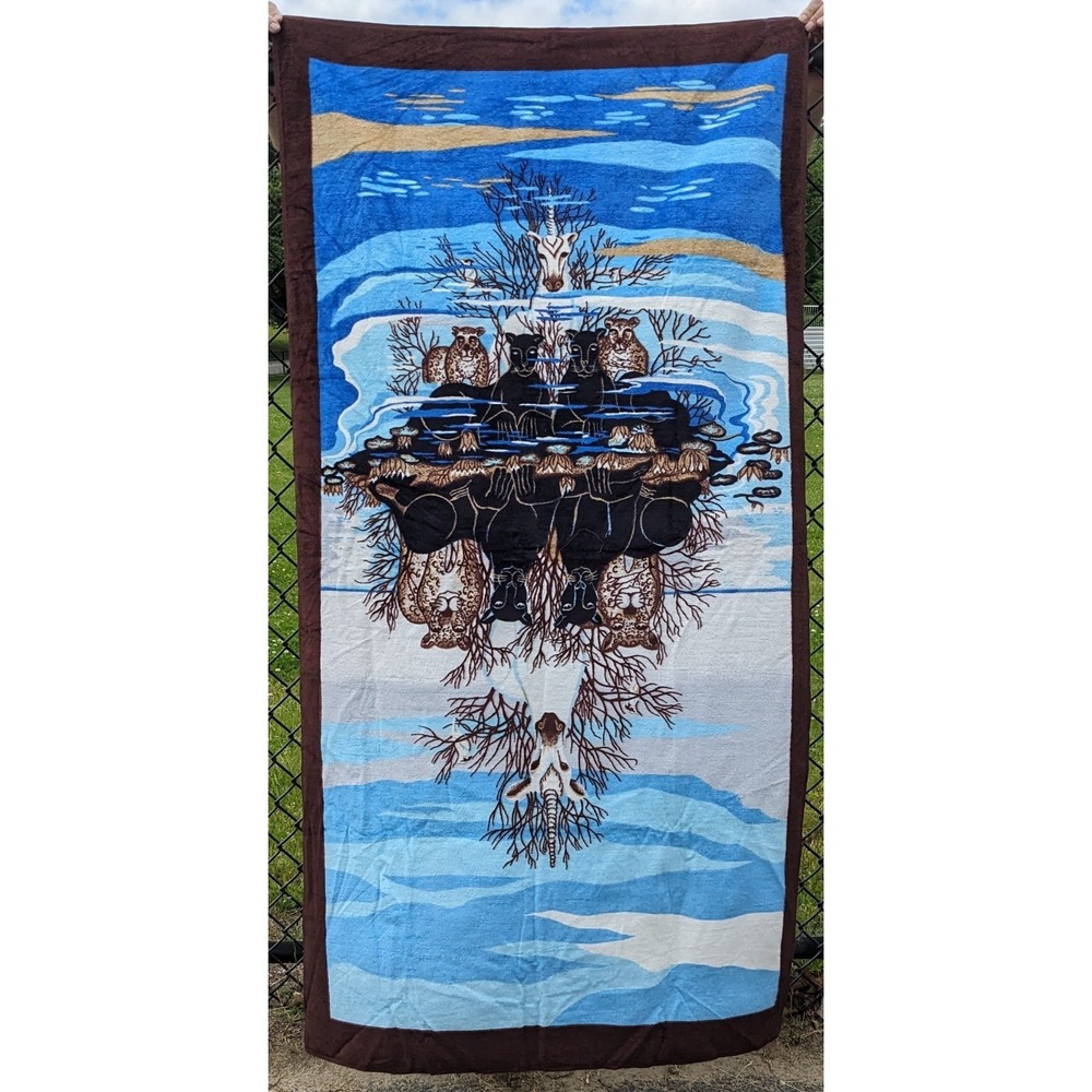 Vtg Unicorn Panther‎ Leopard Hilasal Large Beach Towel Cotton Fantasy Oversized
